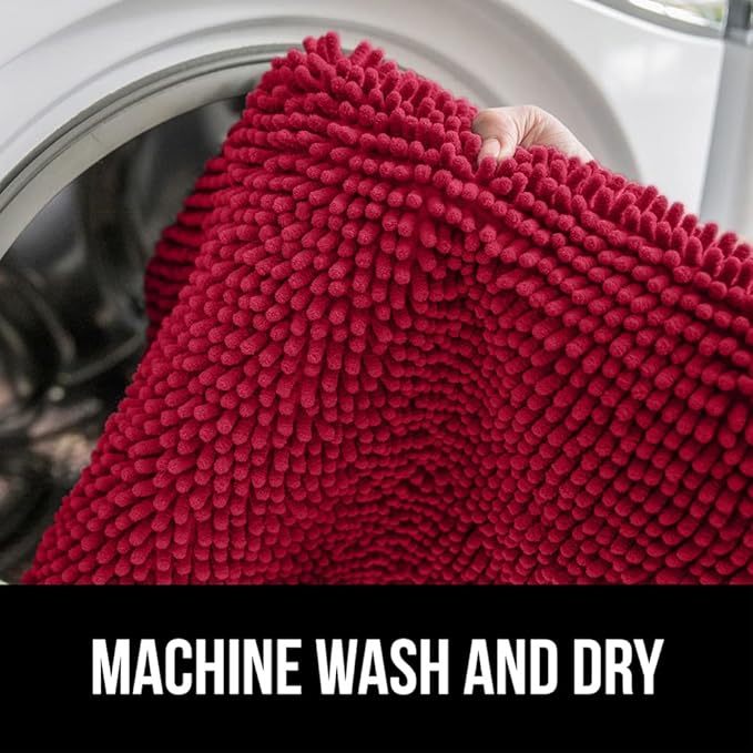 GORILLA GRIP Bath Rug Mat 44x26, Thick Soft Absorbent Chenille, Quick Dry Microfiber Mats, Rubber Backing Washable Shower Floor Rugs, Bathmat Runner, US Designed Bathroom Home Decor Accessories Red