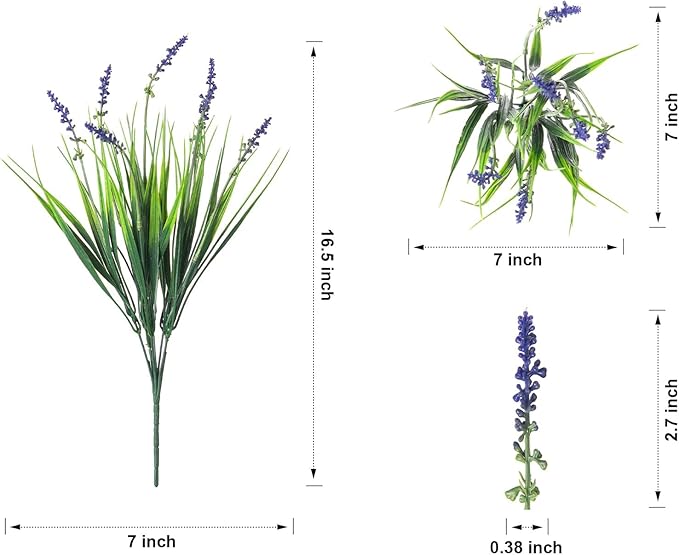 Ivydale Artificial Plants Fake Flowers Monkey Grass for Outdoors,UV Resistant Realistic 10PCS Purple Faux Greenery Shrubs Bushes for Home Garland Porch Patio Balcony Planter Yard Office Pathway