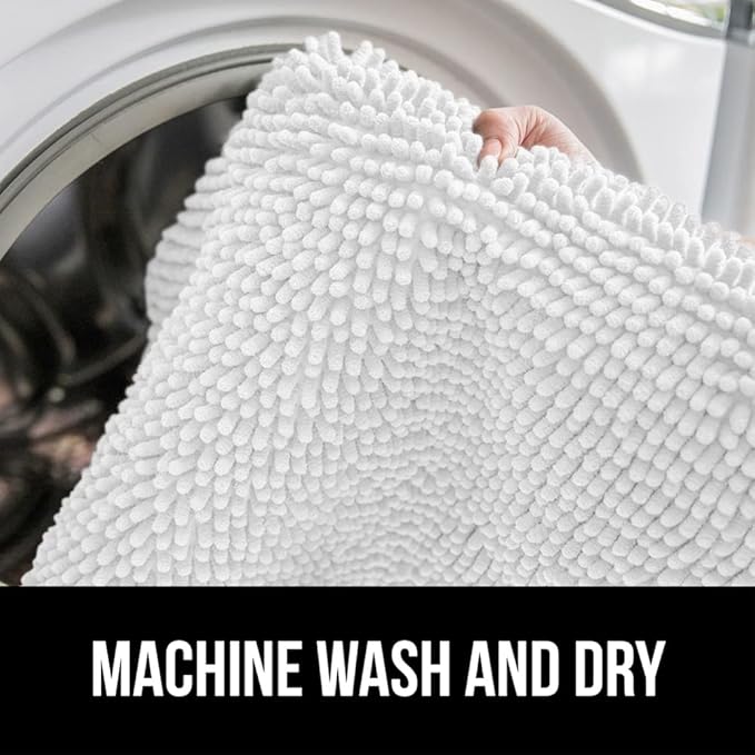 GORILLA GRIP Bath Rug Mat 48x17, Thick Soft Absorbent Chenille, Quick Dry Microfiber Mats, Rubber Backing Washable Shower Floor Rugs, Bathmat Runner, US Designed Bathroom Home Decor Accessories White