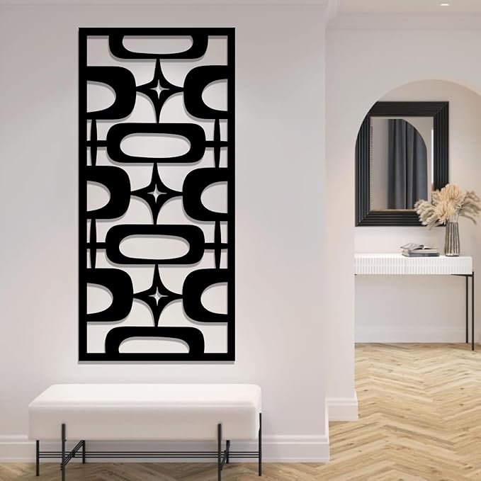 Mid Century Modern Metal Wall Decor, Starburst Metal Wall Art, Large Abstract Geometric Wall Decor, Vintage Starburst Wall Art, Modern Minimalist Mid Century Wall Hanging (Black, 48"x22"/121x57cm)