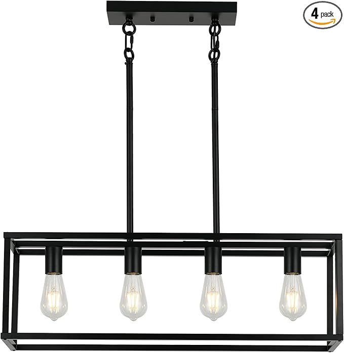 XILICON Contemporary Chandeliers Black 4 Light Modern Vintage Dining Room Lighting Fixtures Hanging, Kitchen Island Linear Pendant Lights Farmhouse Flush Mount Ceiling Light
