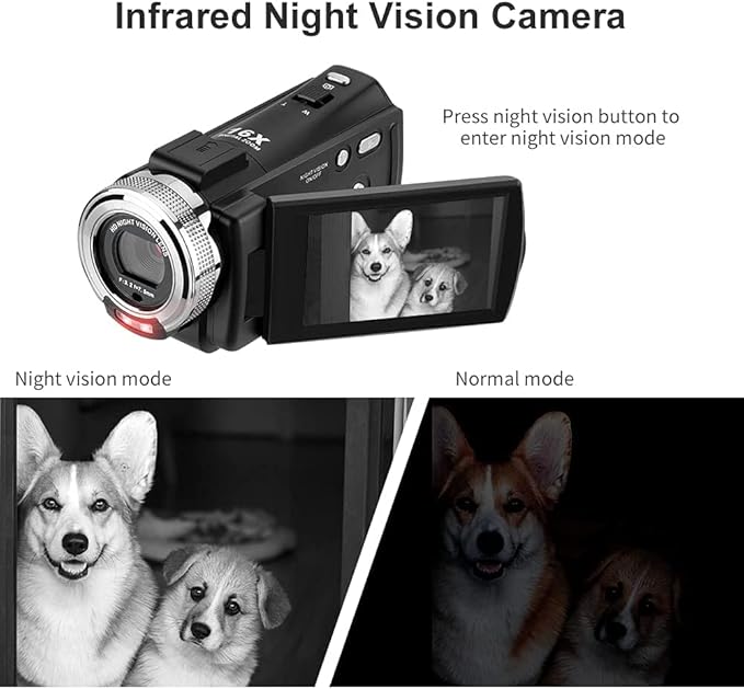 ORDRO Camcorders HDV-V12 HD 1080P Video Camera Recorder Infrared Night Vision Camera Camcorders with 16G Memory Card and 2 Batteries
