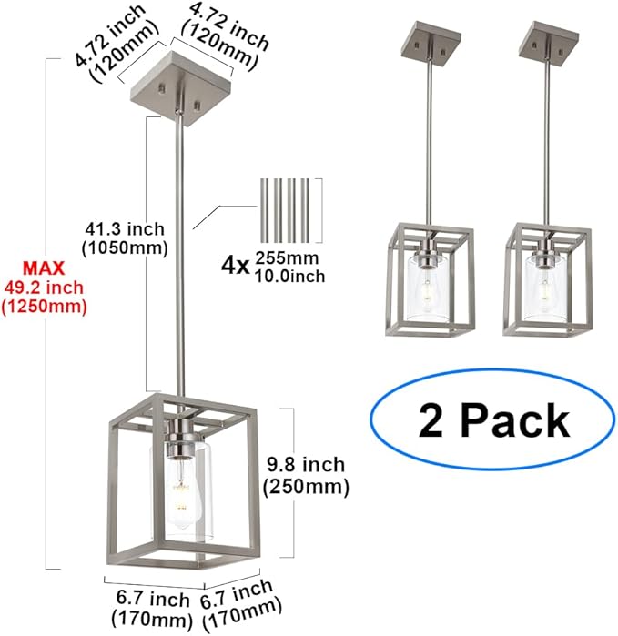 MELUCEE 2 Pack Modern Pendant Light Fixtures for Kitchen Island Brushed Nickel Dining Table Light Bathroom Ceiling Light, 1-Light Small Chandeliers with Clear Glass Shade