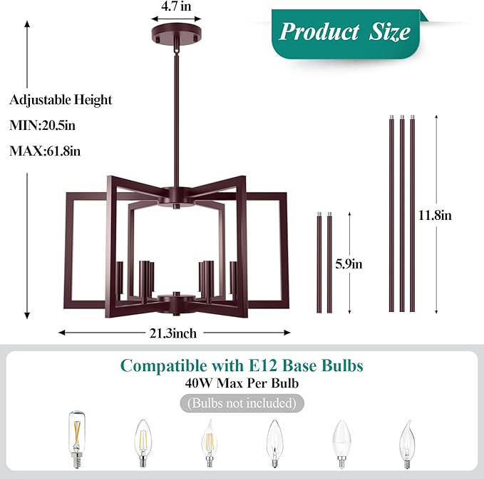 6-Light Oil-Rubbed Bronze Chandelier, Farmhouse Dining Room Light Fixture, Modern Chandelier, Geometric Industrial Metal Hang Lighting Fixture for Foyer Entryway Kitchen Over Table Hallway Living Room