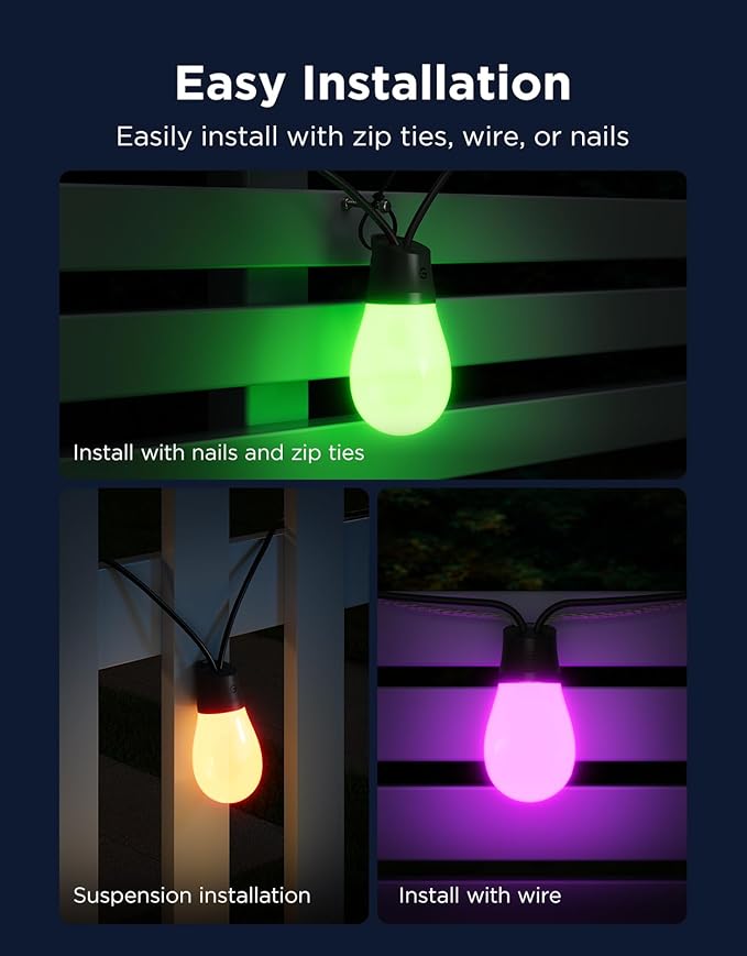Govee S14 Bulb Outdoor String Lights 2, 48ft Smart RGBIC Warm White Patio Lights with 15 LED Bulbs, 111 Scene Modes for Outdoor Decor, Works with Alexa, Google, Matter, APP Control, IP66 Waterproof