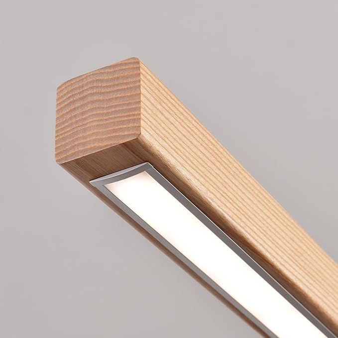 39" Wood Linear Pendant Light Fixture Modern LED Pendant Lights Led Dimmable Chandelier with Remote Control Ceiling Hanging Lights Pool Table Lights for Dining Room Kitchen Island Lights Natural