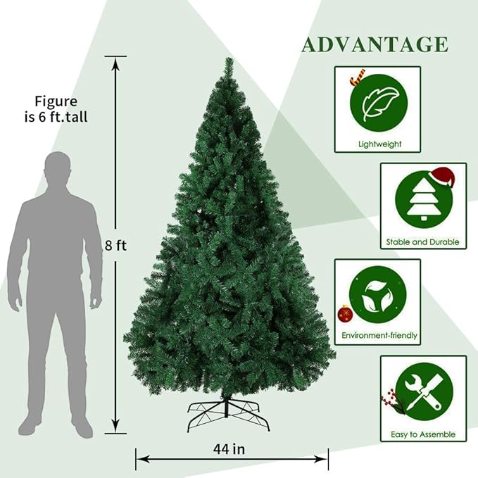 BESTHLS 8FT Christmas Tree Artificial Christmas Tree for Indoor Decoration with 1500 Branch Tips Solid Metal Stand
