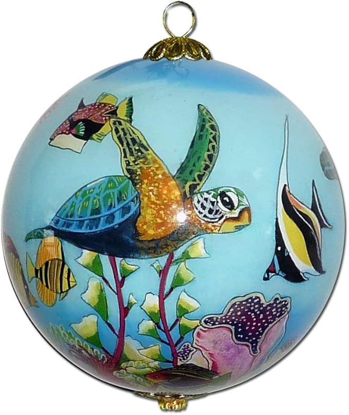 Collectible Hand-Painted Kauai Sea Turtles and Tropical Fish Christmas Ornament HF/K
