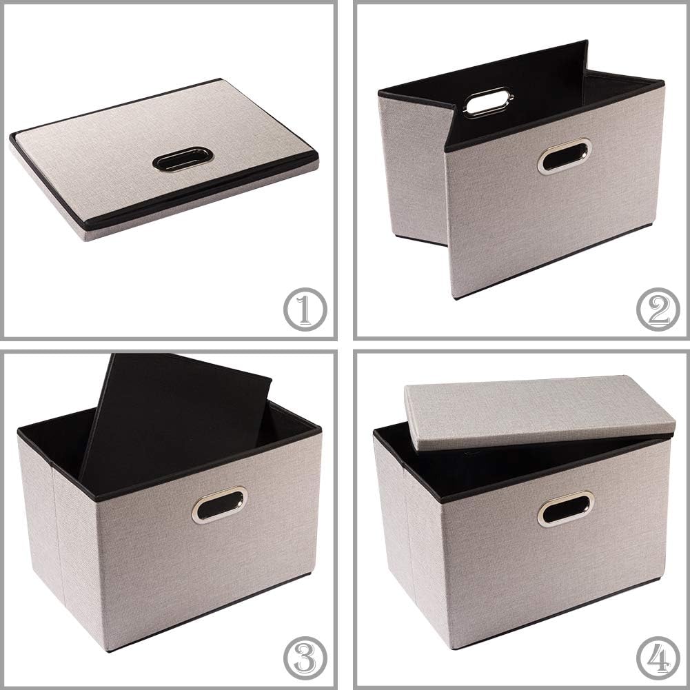 PRANDOM Large Foldable Storage Bins with Lids [5-Pack] linenFabric Decorative Storage Boxes Organizer Containers Baskets Cube(17.7x11.8x11.8) For 6+ Year Old Boys and Girls