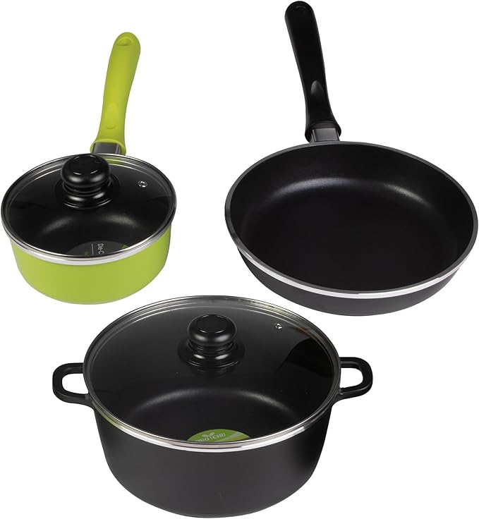 Pots and Pans Set Nonstick Cookware Set 5 Piece, Kitchen Cooking Sets with Tempered Glass Lid and Comfortable Handle, Classic Kitchen Cookware Set, Black and Green