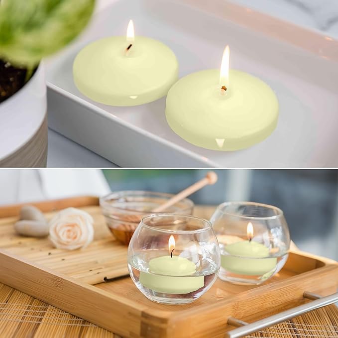 12-Pack 3" Ivory Premium Floating Candles – Long-Lasting, Smokeless – Perfect for Weddings, Pool Parties, Spa Ambiance & Decor