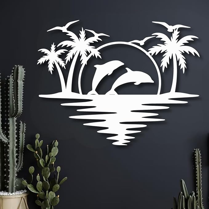 Palm Tree Metal Wall Decor,Palm Tree Outdoor Wall Art,Tropical Palm Tree Wall Decorations for Living Room,Outdoor Wall Decorations for House(39"×31",White)