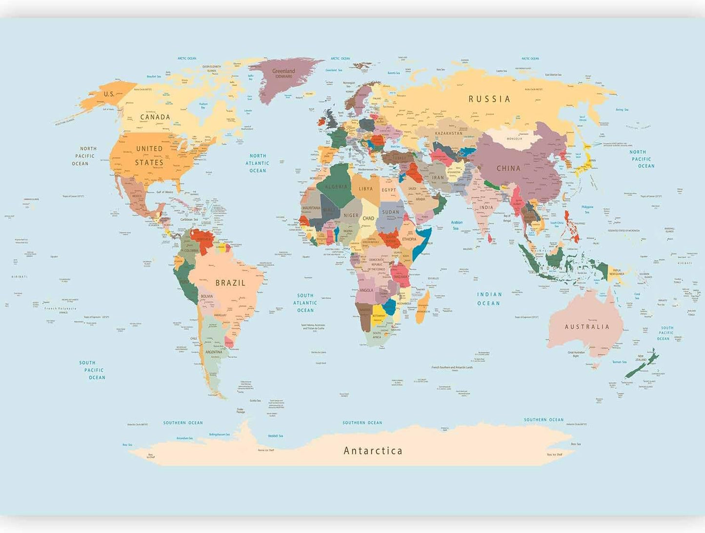 artgeist Premium Wall Mural World Map 157x110 in - XXL Non-Woven Wallpaper Fleece Wall Decor Photo Print Picture Image Design Home Map of The World k-B-0001-a-c