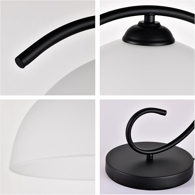 Modern Table Lamp for Bedroom, 17.5" Tall Plug-in Bedside Lamp with Frosted Glass Dome Shade, Sand Black Metal Base, E26 Socket, Corded with Switch – Perfect Nightstand & Desk Lamp (No Bulb)
