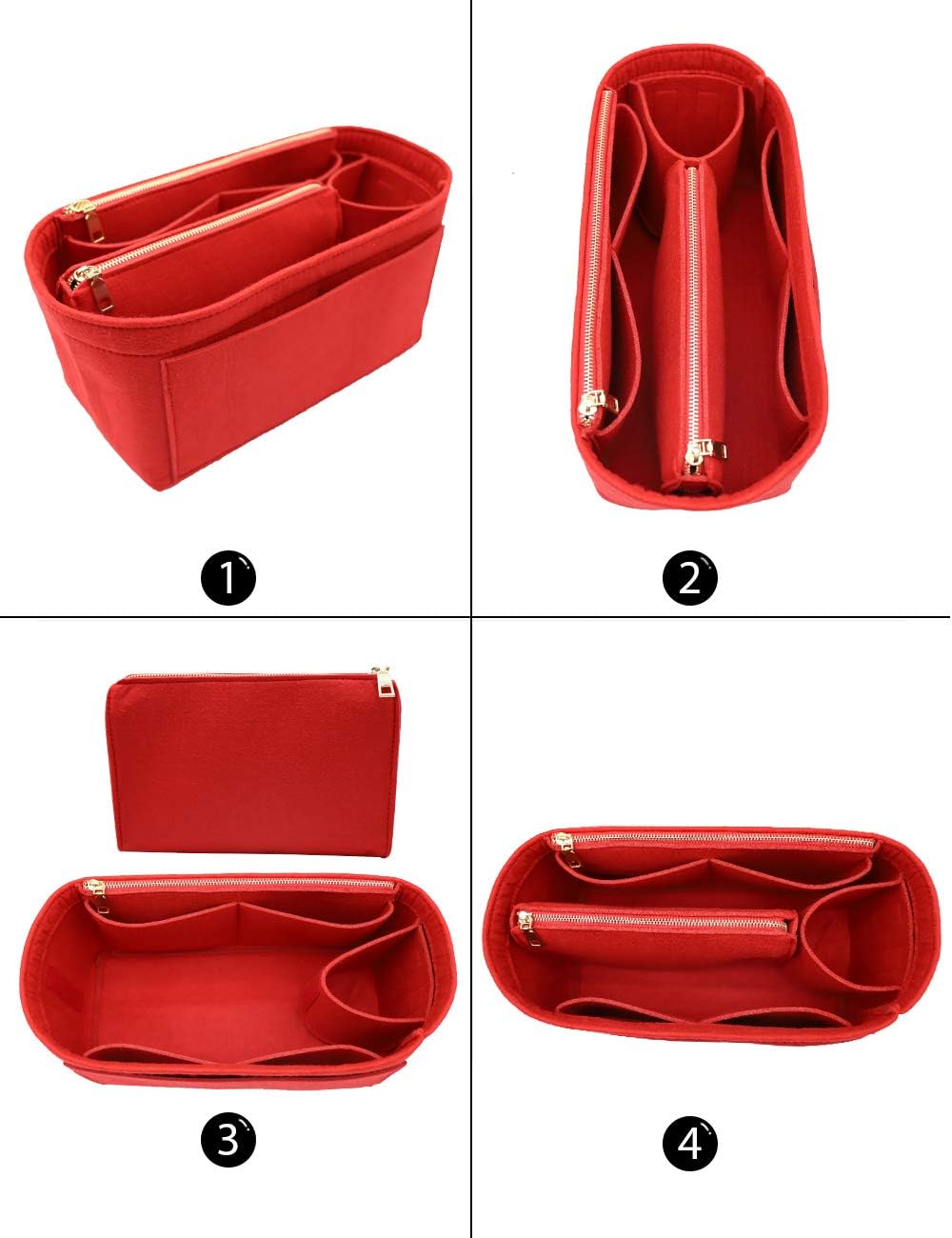 LEXSION Felt Purse Bag Organizer Insert with zipper Bag Tote Shaper Fit Speedy Neverful PM MM