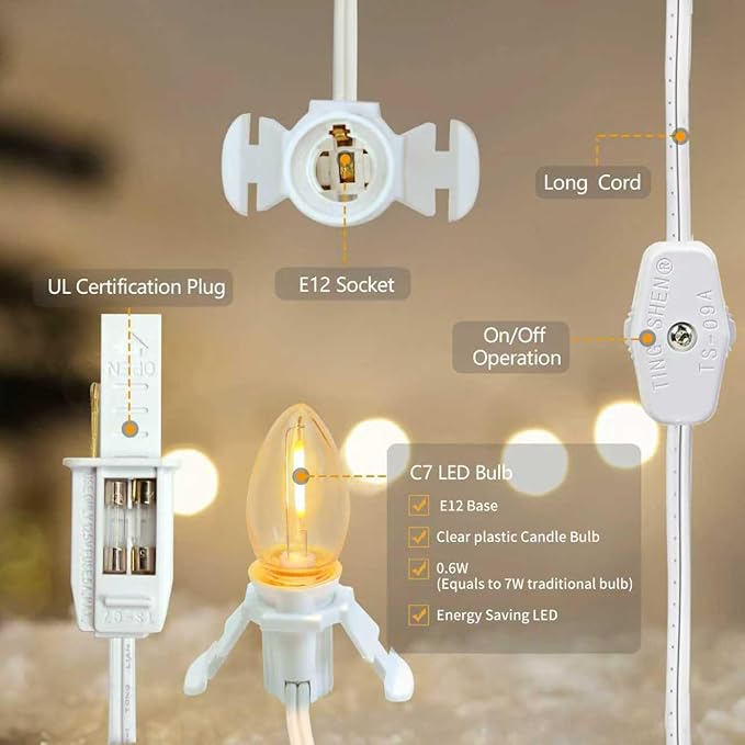 KGC 4 Pack Accessory Cord with C7 LED Light Bulb, 6 Ft Indoor Blow Mold Light Cord with Plugs for Halloween Pumpkins Christmas Village Houses and Craft Projects Decoration.