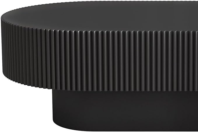 WILLIAMSPACE 43.3" Oval Coffee Table with 6.8" Thick Tabletop & Sturdy Base, Modern Drum Center Table Accent End Tea Table for Living Room, Minimalist Fluted Design, Easy Assembly, Black