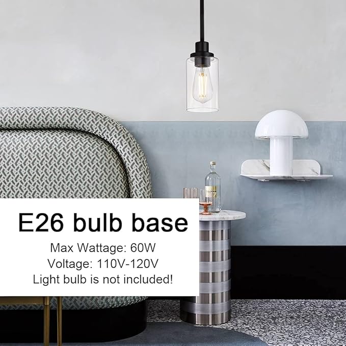 MELUCEE Black Pendant Light 1-Light Modern Dining Room Lighting Fixtures Hanging Mini Chandelier Lighting for Kitchen Island, Pendant Lamp Ceiling Hanging for Stair Hallway