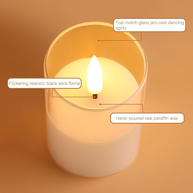 Clear Glass Flameless Candles with Remote Batteries, Flickering Slim LED Pillar Candles Set of 5