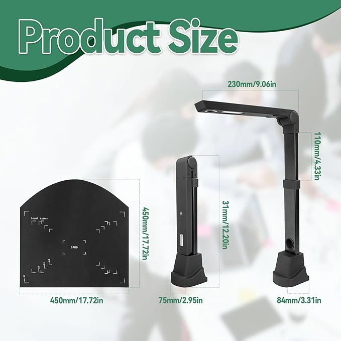Document Scanner, 12MP Book Document Camera for Teachers Multi-Language OCR Recognition Foldable & Portable Pocket Book/Multi-Page Scanning, Capture Size A3/A4, Only Windows