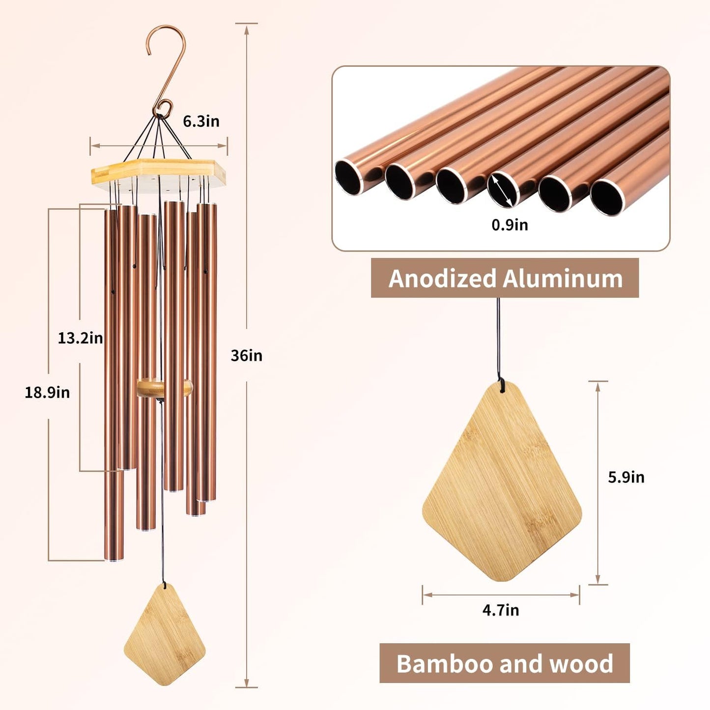 Wind Chimes Outdoor Large Deep Tone, 36 Inches WindChimes Outdoor Memorial Wind Chime for Mom/Housewarming/Christmas, Windchime for Outside Garden, Patio, Home Decor