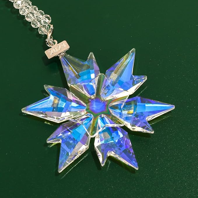 Maxistal 2024 Edition Crystal Snowflake Star Ornament Christmas Tree Ornament Home Decor Gift (2024-Colorful)