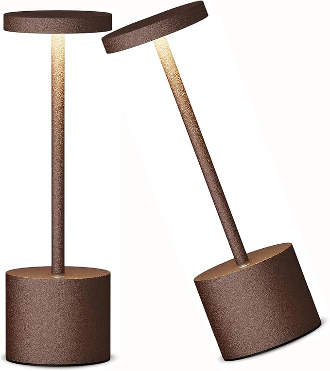 Cordless Table Lamps Rechargeable - Outdoor Portable LED Table Light 5000mAh Battery Operated Lamp 3 Color Stepless Dimming with Memory Function for Restaurant Dining Patio 2Pack Rust