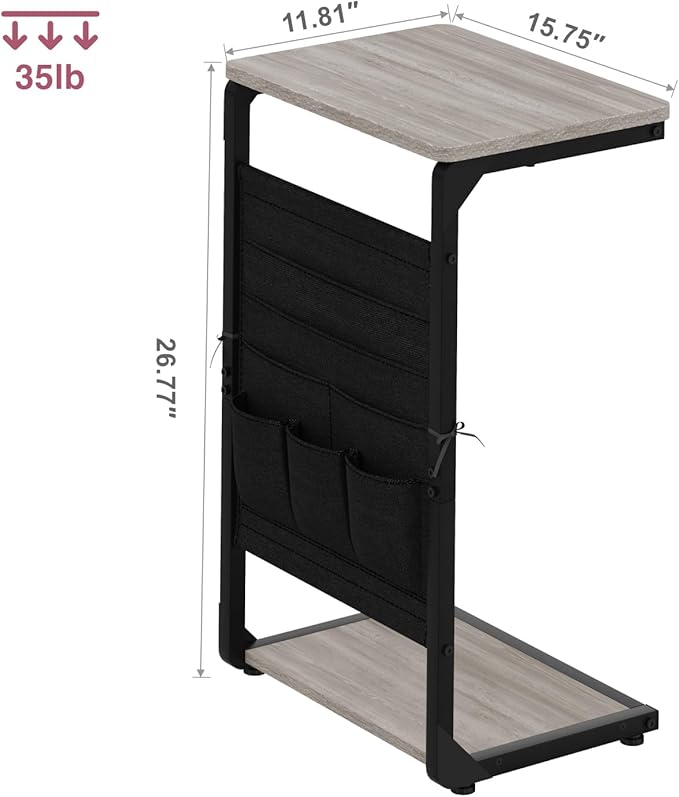 C-Shaped End Table with Storage Bag, Small Couch Side Table, Sofa TV Tray Table for Living Room, Bedroom, Bedside ET-P-GYW1