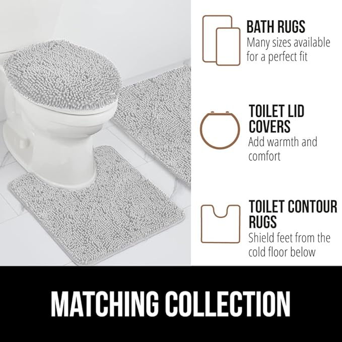 GORILLA GRIP Bath Rug Mat 48x17, Soft Absorbent Chenille, Quick Dry Microfiber Mats, Rubber Backing Washable Shower Floor Rugs, Bathmat Runner, US Designed Bathroom Home Decor Accessories Light Gray