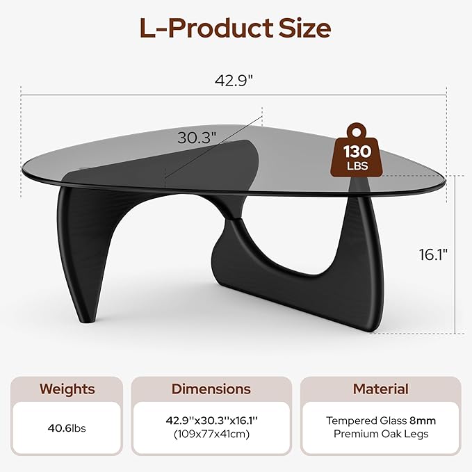 Modern Glass Coffee Table, Mid Century Triangle Coffee Table for Living Room Bedroom Reception Office Tables