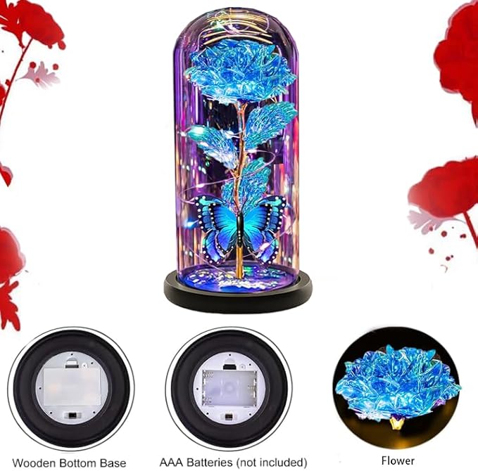 Christmas Flowers Gifts for her Women Mom Wife,Womens Gifts for Christmas, Rose Flowers Gift Light Up Rose in Glass Dome,Birthday Gifts for Woman Blue