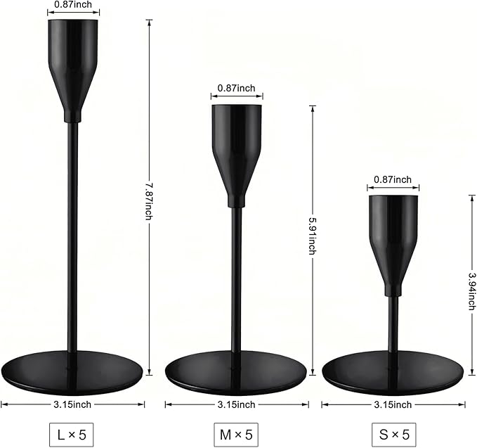 Black Taper Candle Holders for Wedding Table Centerpiece,Tall Taper Candlestick Holders Bulk Set of 15,Metal Candle Stick Holder Decor for Table or Mantel Centerpiece, Dinning, Party Home Decor