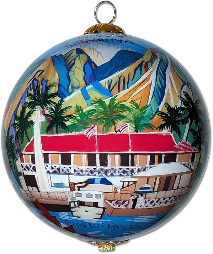 Remembering Lahaina Maui Ornament: Collectible Hand-Painted Glass Keepsake with Gift Box
