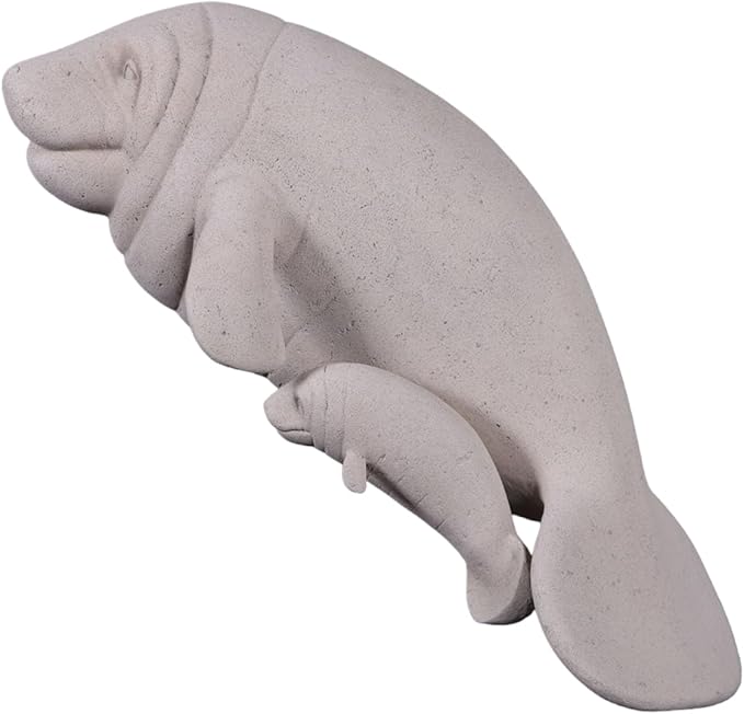 Manatees Wall Sculpture Home Garden Decor Accent (Roman Stone)