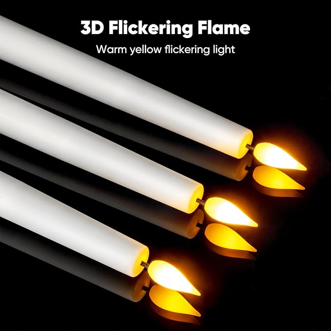 6 Pcs Window Candles with Gold Holders, Flameless Taper Candles with Remote and Timer, White LED Christmas Candle for Home Window Holiday Xmas Decor