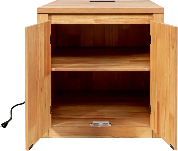MINCETA End Table with Charging Station and USB Ports, Modern Bedside Table with Door, Rustic Wood Square Nightstand with Adjustable Storage Shelf for Living Room, Bedroom, Natural Oak
