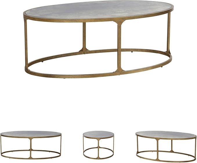 Signature Design by Ashley Korajane Transitional Metal Coffee Table with Tempered Glass Top, Metallic