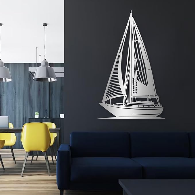 Sailboat Metal Wall Art, Sailboat Wall Decor, Boat Wall Decor, Beach Wall Art, Coastal Wall Decor, Nautical Wall Decor, Ocean Wall Art, Coastal Metal Wall Art, Beach Wall Decor for Bedroom (Black, 19x30in|48x76cm)