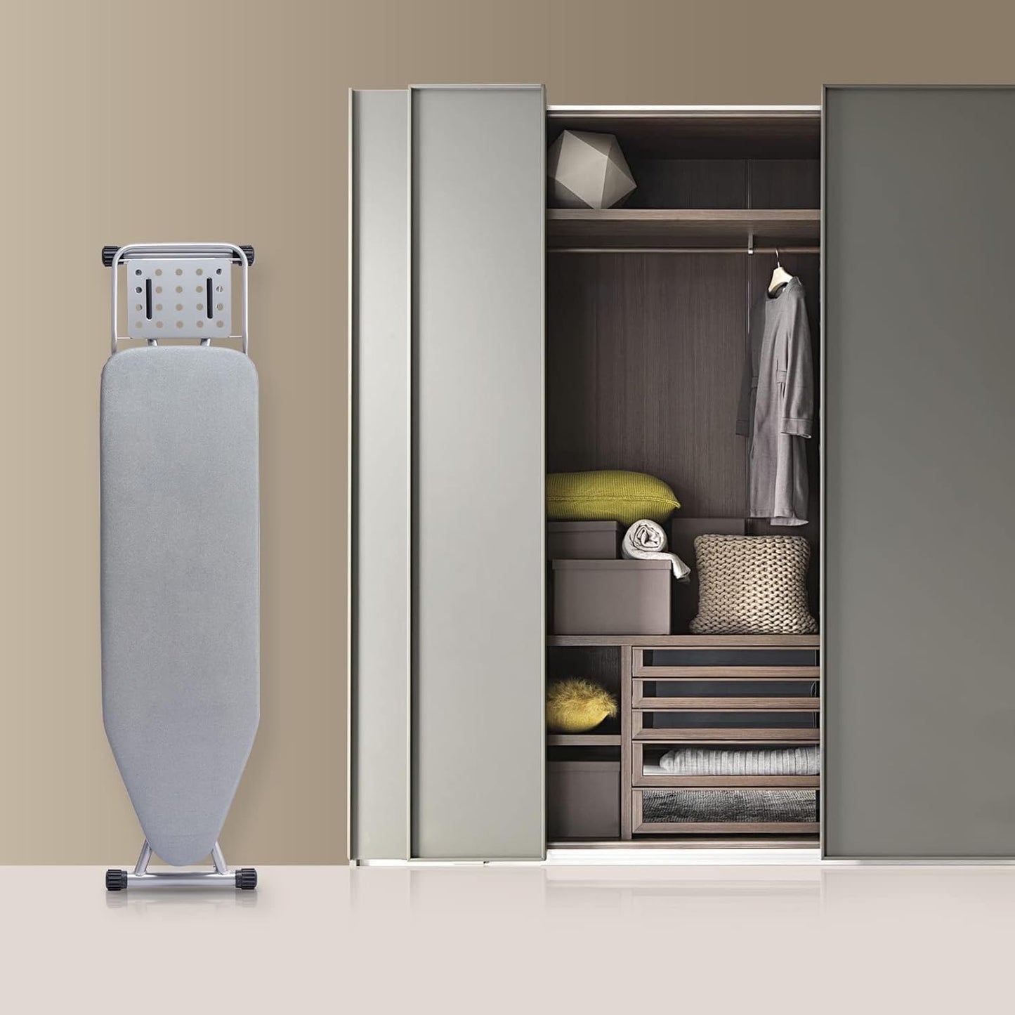 Ironing Board, Heat Resistant Cover Iron Board with Steam Rest, Non-Slip Foldable Ironing Stand. Heavy Sturdy Metal Frame Legs Iron Stand(13 * 34 * 53 Inches) (Silver Gray)