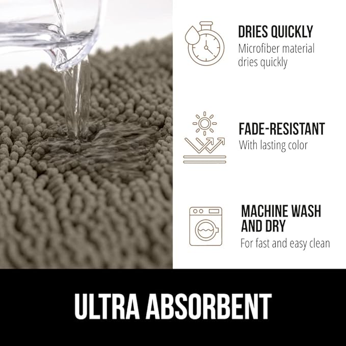 GORILLA GRIP Bath Rug Mat 44x26, Thick Soft Absorbent Chenille, Quick Dry Microfiber Mats, Rubber Backing Washable Shower Floor Rugs, Bathmat Runner, US Designed Bathroom Home Decor Accessories Latte