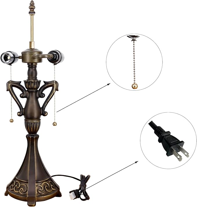 Table Lamp Base Replacement Only, Wide 6.6 Height 24 Inch, Fit for 12, 14, 16, 18 Inch Tiffany Style Stained Glass Lampshade, Dark Bronze Finish, Resin, Pull Chain Switch(O (W6.6H24 Inch))