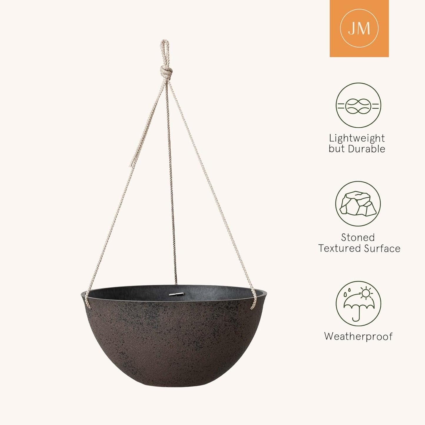 LA JOLIE MUSE Large Hanging Planters - 13 Inch Flower Pots Outdoor Indoor, Hanging Garden Planters Set of 2, New Iron Color