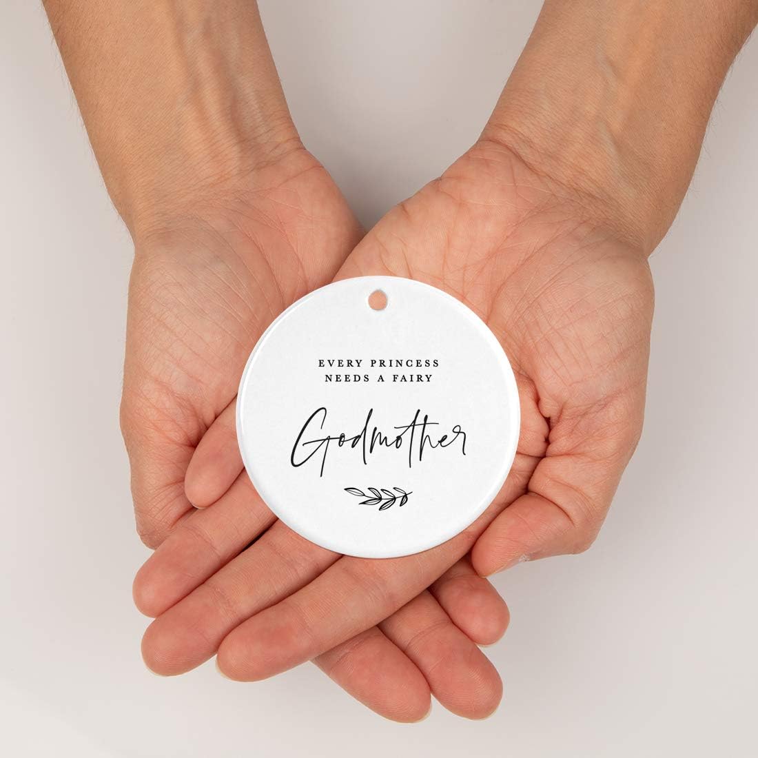 Andaz Press Round Ceramic Porcelain Christmas Tree Ornament Keepsake Collectible Godmother Gift, Every Princess Needs a Fairy Godmother, Antique Handdrawn, 1-Pack