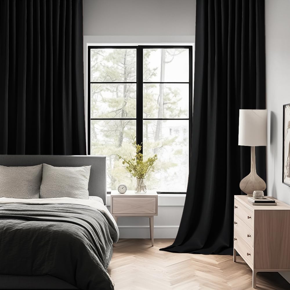 MIULEE Black Back Tab Blackout Curtains 84 Inch Length 2 Panels Set for Living Room Bedroom, Halloween Rod Pocket/Pinch Pleat Thermal Insulated Room Darkening Pleated Light Blocking Drapes, W72 x L84