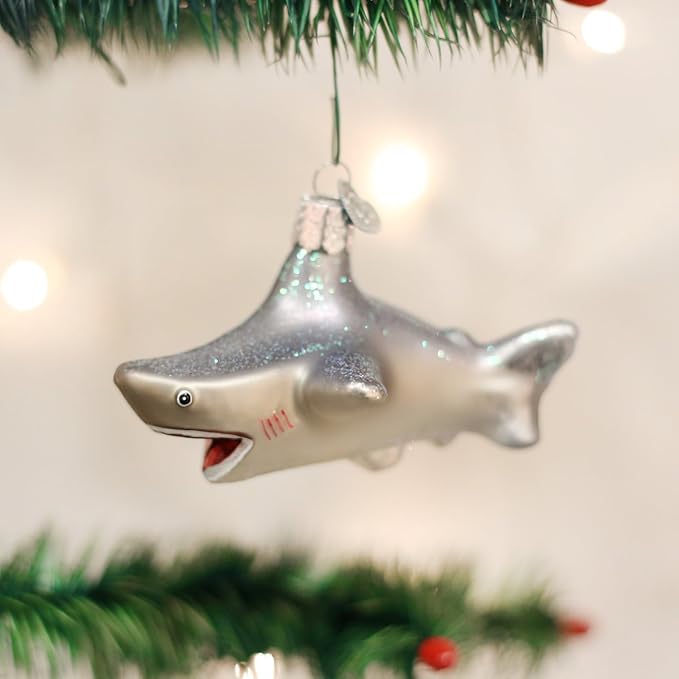 Old World Christmas Shark Glass Blown Ornament for Christmas Tree, Handcrafted Holiday Decoration, Sea Collection