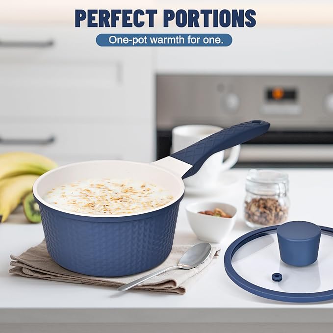 1.5QT Nonstick Saucepan with Lid - Granite Coating, PTFE & PFOA Free, Dishwasher Safe Small Cooking Pot for Milk, Sauce, Pasta
