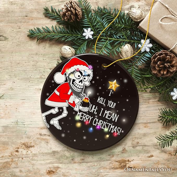 Hilarious Skeleton Bomber Christmas Ornament, Bomb for a Present Funny Comedy Gift