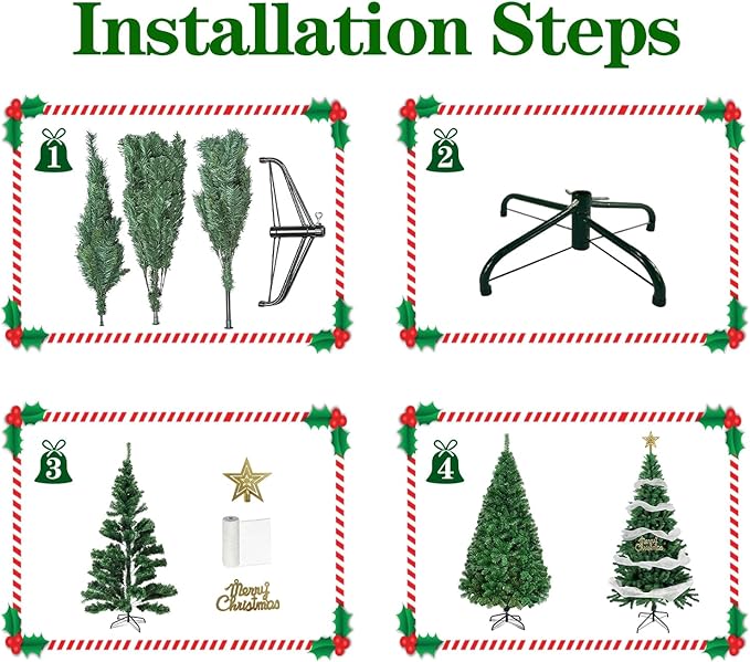 7FT Artificial Christmas Tree, Full Premium Hinged Artificial Pine Tree with 1020 Branch Tips Metal Stand for Outdoor & Indoor (Green)