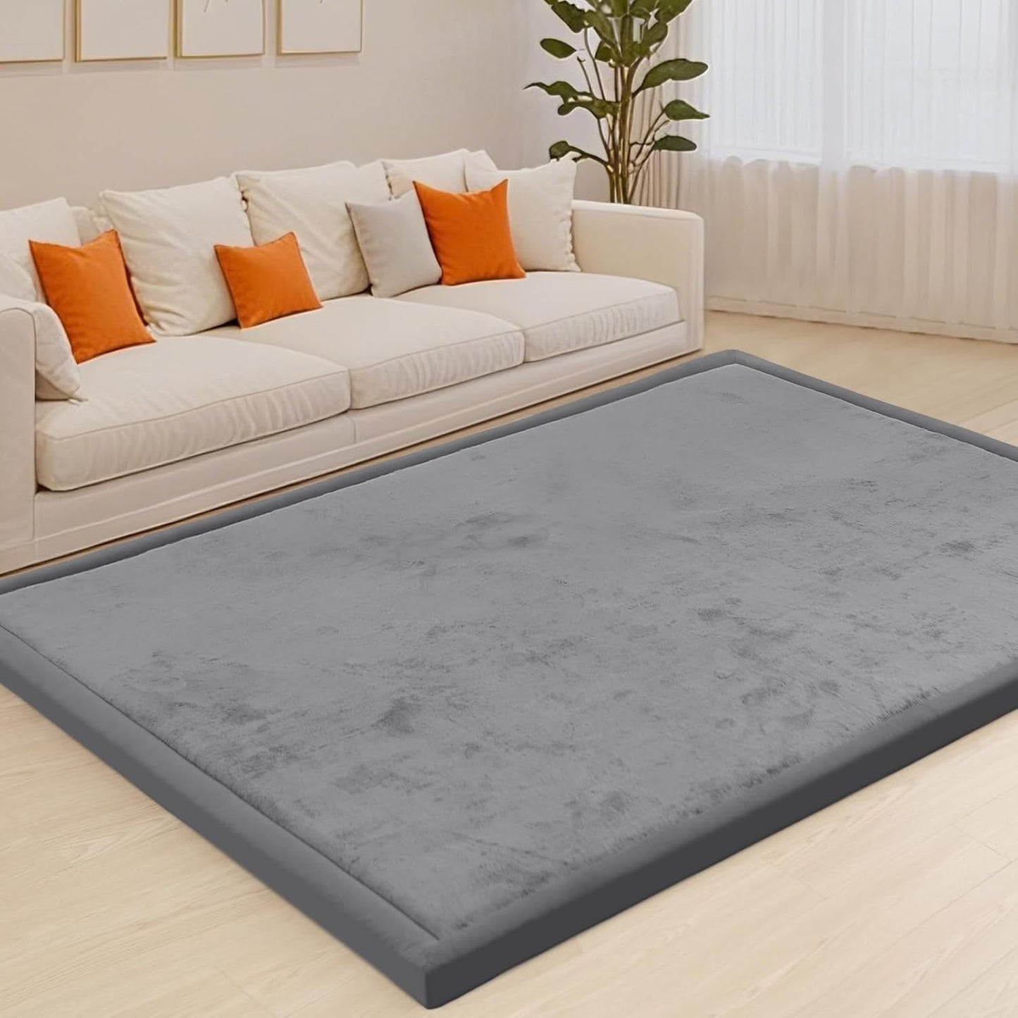 ACOMOPACK Baby Play Mat for Floor,1.3" Thick Memory Foam Area Rug for Living Room,Soft Velvet Crawling with Non-Slip Bottom for Kid,Toddler,79"×157" Tummy Time Nursery Rugs,Yoga（Dark Grey）