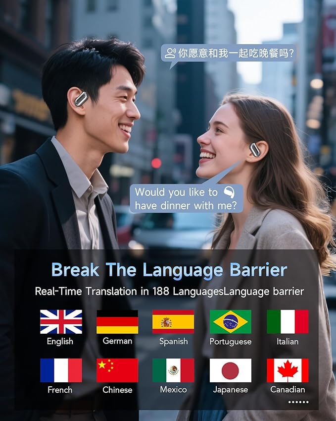AI Translation Earbuds Real Time,188 Language Translator Earbuds,Bluetooth 6.1 Audifonos Traductores Inglés Español,OWS 4-in-1 Translation Headphones,Translator Headphones Suitable for Travel Learning